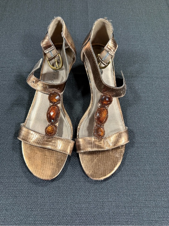 Karen Scott Shoes - Karen Scott Bronze Jeweled T-Strap Heels‎